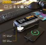 Outil d'urgence 4 en 1 (Démarrez, Gonflez, Chargez, Eclairez Partout) fini le stress des pannes !